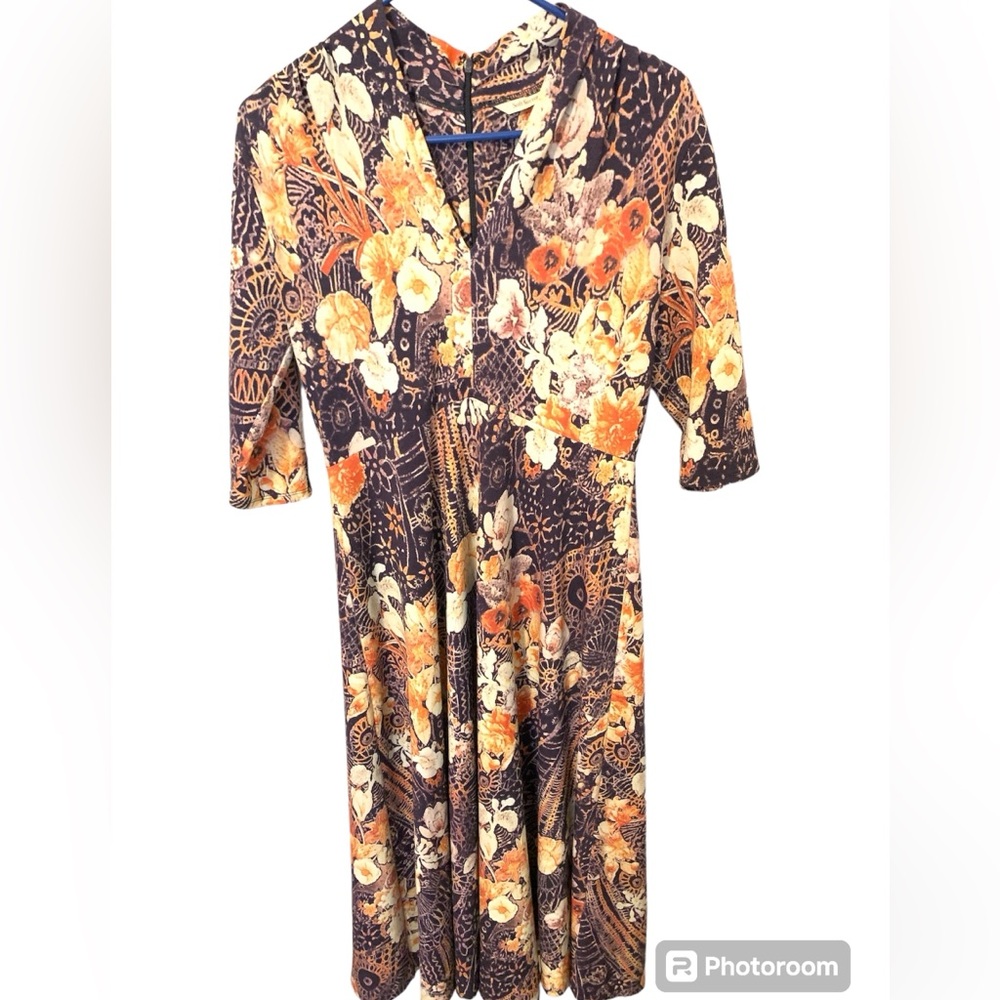Soft Surroundings PXS maxie dress fall colors 3/4 sleeves zipper on back V neck